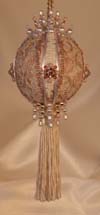 Pale rose and Swarovski Crystals on this ivory and gold ornament, Vintage loop trim and a luscious tassel complete this Gorgeous Christmas Tree Ornament