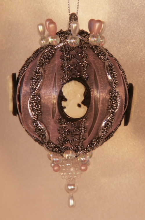 Mauve and Silver Christmas Tree Ornaments with a sweet cameo accent