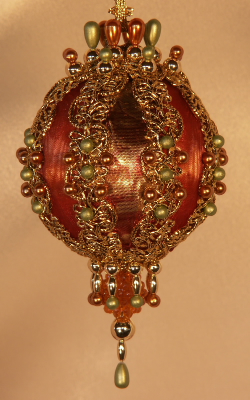 Burnished gold, burgundya and sage on this Victorian styled Christmas tree ornament