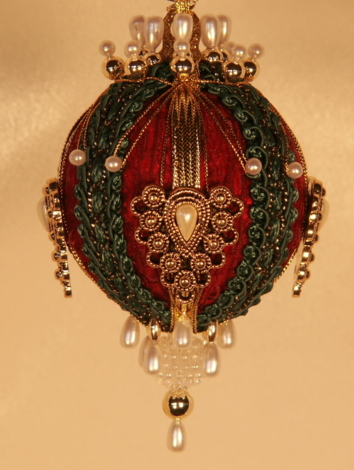 Classic Victorian Burgundy red and Hunter green with plenty of gorgeous white accent Christmas Tree Ornaments