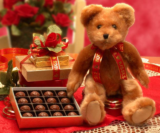 Valentine Bear Valentine Gift Basket Overnight Shipping