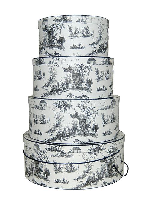 Black Toile Hatboxes in a beautiful nested set of four hat boxes