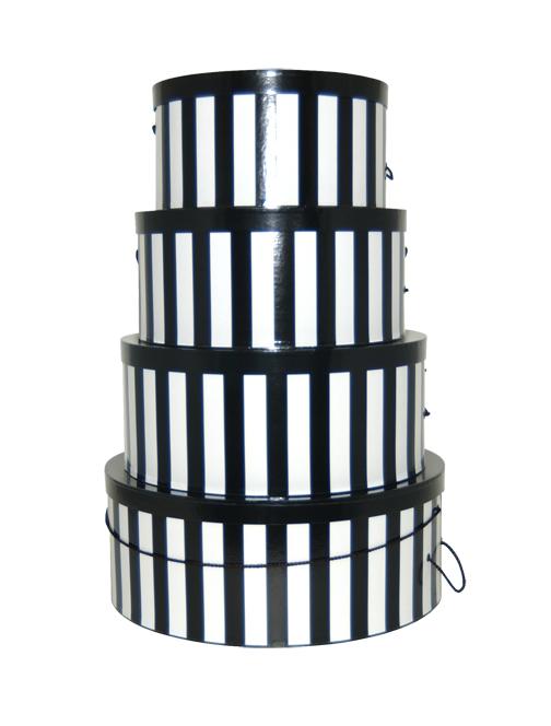 Black and White Verticle Striped Hatboxes, includes an extra large, large, medium and small hat box