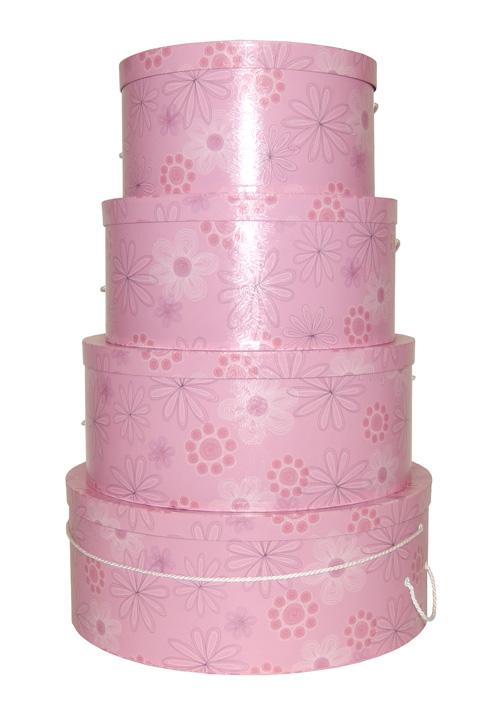 Pink Dotted floral a sweet and pretty design on these large, extra large, medium and small hatboxes, a nested set of four hat boxes