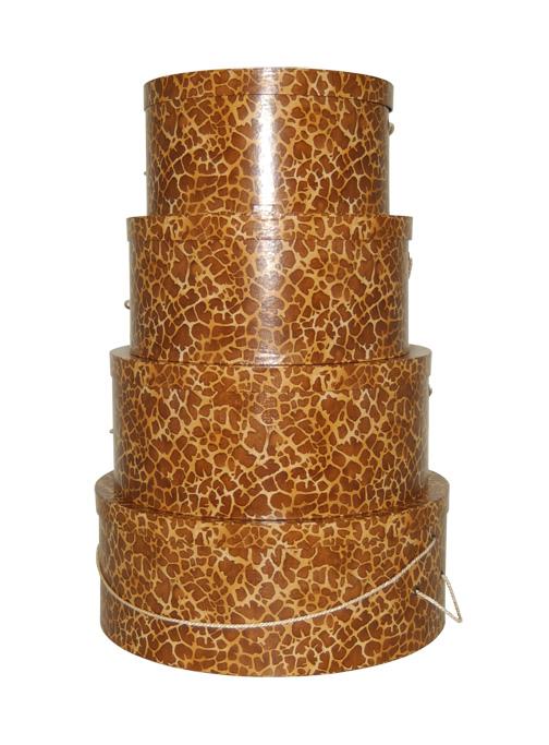 Hatboxes in a unique Safari decor Giraffe design, sizes range from 18 inch down to 12 inch diameter