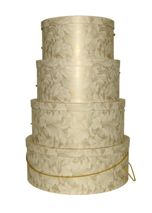 Gold and Ivory Scroll Design set of four nested hatboxes, perfect for weddings!