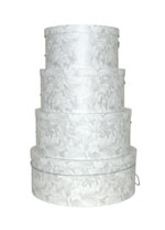 A Silver anniversary or a wedding, this set of Silver and White Scroll design hatboxes is perfect