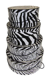 Zebra Design set of hatboxes individual Zebra hatbox for purchase or as a nested set of four Zebra Hat boxes