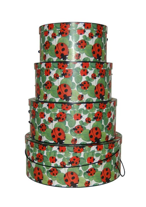 Lady bug hatboxes, 4 adorable hatboxes a perfect gift for the young girl's room, nest set of four, decorative and versatile storage