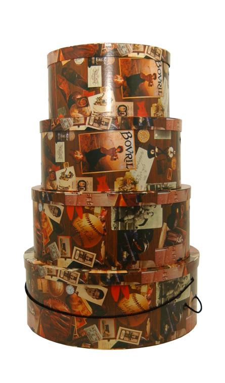 Old Time Vintage Sports featured on this gorgeous set of four hatboxes, extra large hat box, large, medium and small