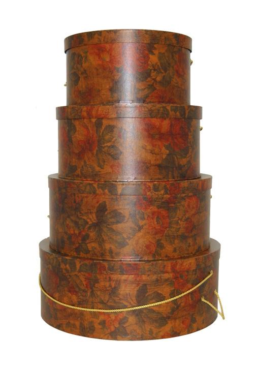 Rich fall hues in a peony floral pattern on this gorgeous set of hatboxes