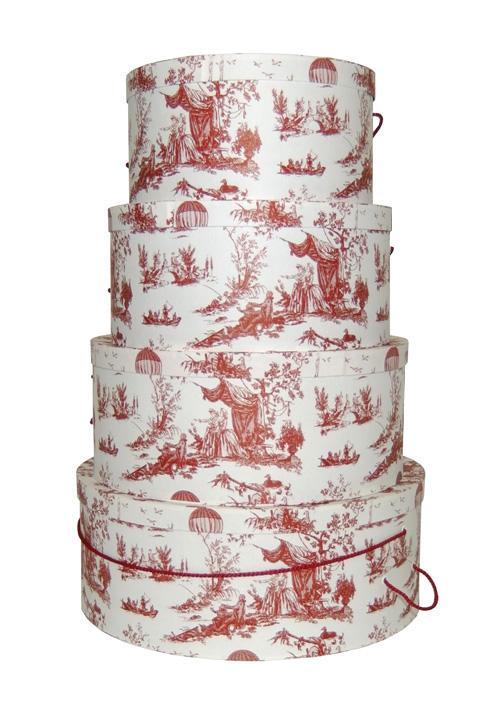 Vintage pattern Red Toile hatboxes, gorgeous, decorative and versatile, hat boxes are not just for hats!