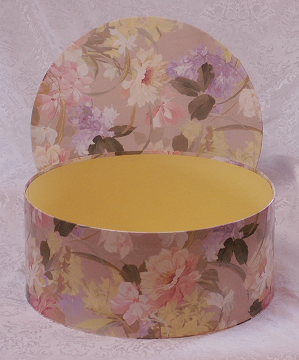 Hatboxes for Retail Display in Artists Floral Design with soft yellow interior