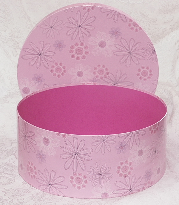 Hatboxes for Retail Display in Dotted Floral Design with purple interior