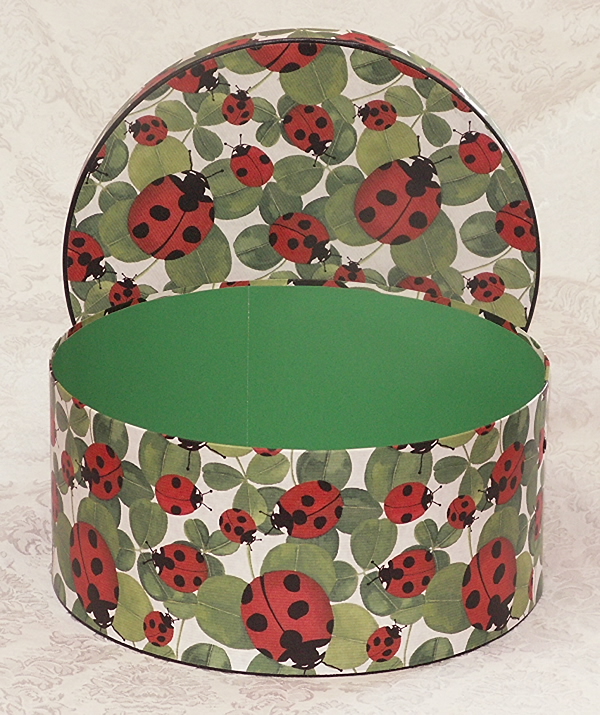 Hatboxes for Retail Display in Lady Bug Design with Emerald Green interior