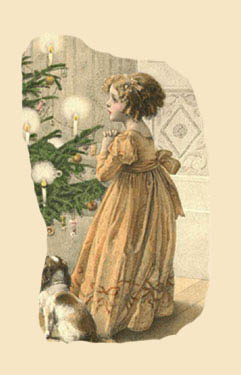Little Victorian Girl Looking at a Christmas Tree
